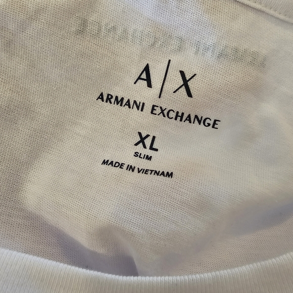 White and Black Armani Exchange Men's Slim Fit Logo T-Shirt - Picture 5 of 7